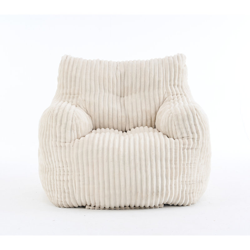 Soft Fluffy Corduroy Fabric Bean Bag Chair Filled With Memory Sponge, Beige Corduroy