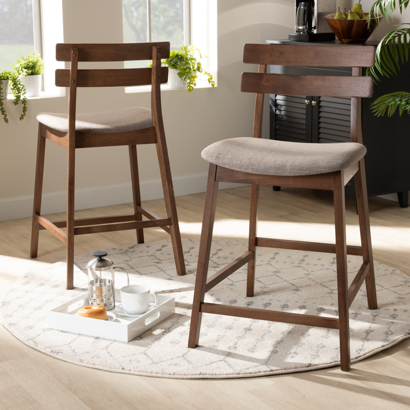 Upholstered Counter Stool with Solid Wood Frame, Light Grey