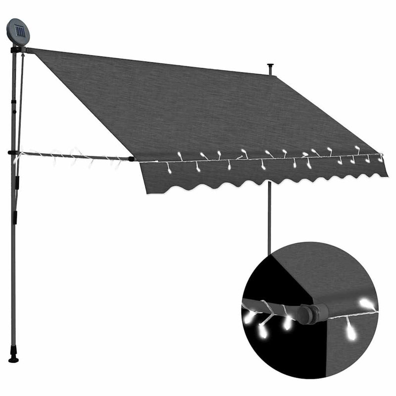 Retractable Awning Charcoal Polyester with PU Coating UV Resistant Weather Resistant Patio Shade, 118.1" H x 98.4" W x 1" D