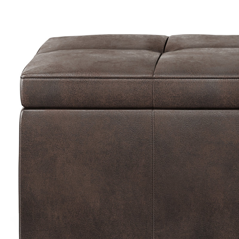 Distressed Brown Faux Leather Tufted Storage Footstool