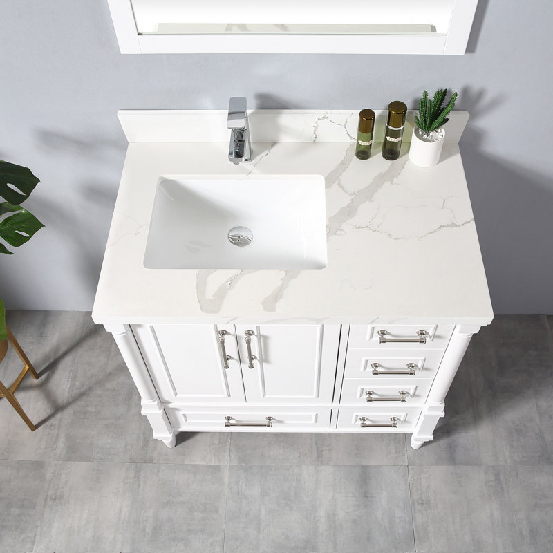 Ensemble de meuble-lavabo simple 36 po Mulder, Calacatta, Blanc, Nickel brossé
