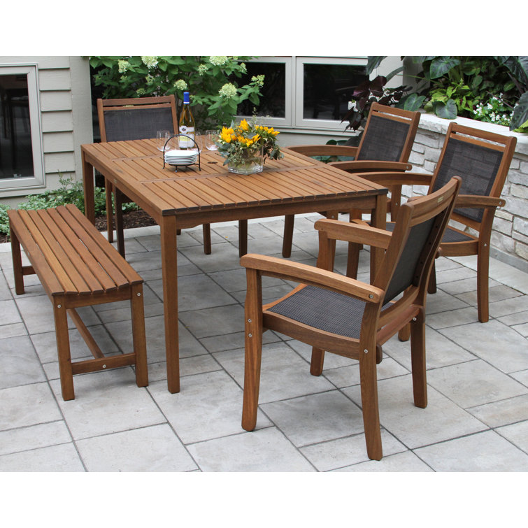 Fleur 7 - Person Wood Patio Dining Set with Rectangular Table