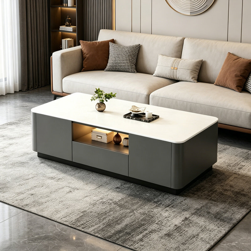 Table basse avec rangement Minimalist, H 14,56 po x L 47,24 po x l 23,62 po, Blanc