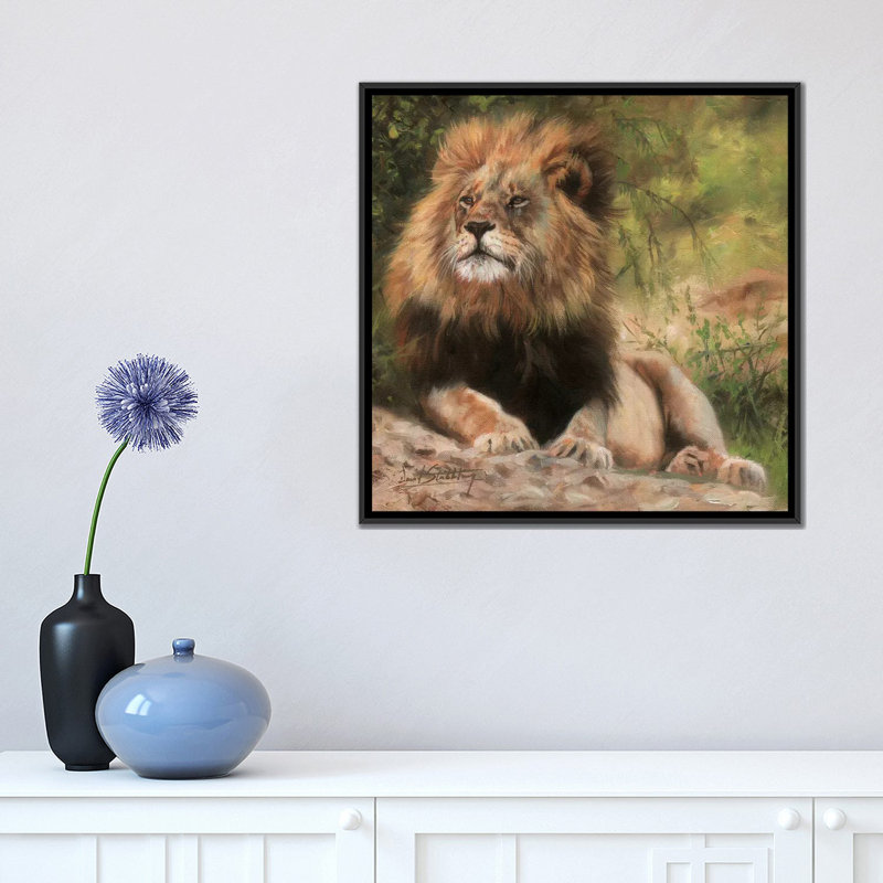 «Lion Laying Down», impression sur toile, H 18 po x l 18 po x P 1,5 po, Toile avec cadre noir, Pas de tapis
