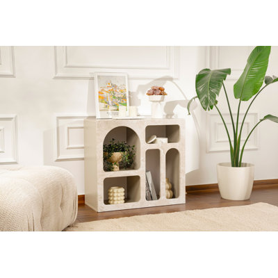 Modern Console Table, Travertine & Sandstone Colors, 31.5 x 29.1 x 14.6 inches | 100% Melamine Coated Particle Board, Thickness: 0.7 inches | Elegant Design for Living Room & Entryway, Durable & Stylish