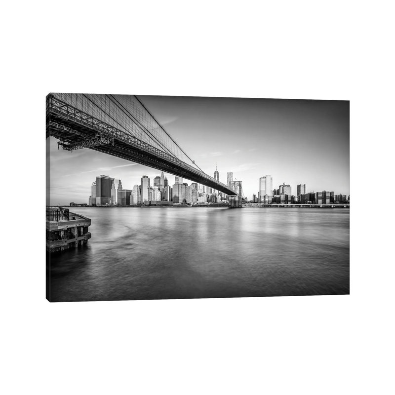 Brooklyn Bridge In Black And White by Jan Becke - Wrapped Canvas Print, 101.6 cm H x 66.04 cm W x 1.91 cm D