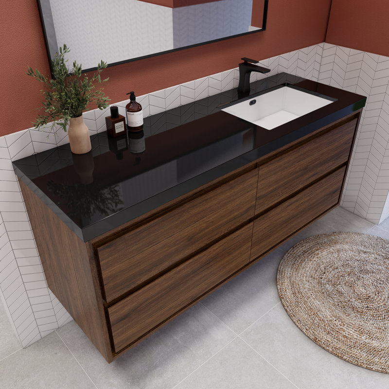 Vickye 60" Right Single Sink Bathroom Vanity Set, Rose Wood
