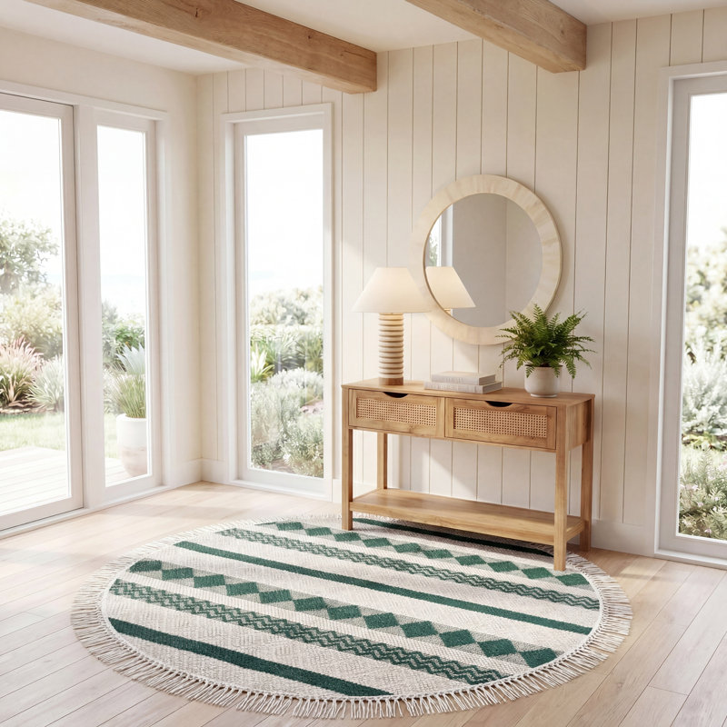 Natura Hand Woven Wool Geometric Rug, Round 6'
