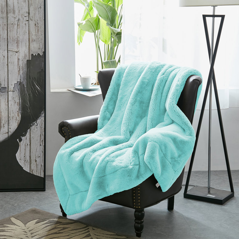 Jeté lourd en fausse fourrure, L 60 po x L 80 po, Turquoise blanchi