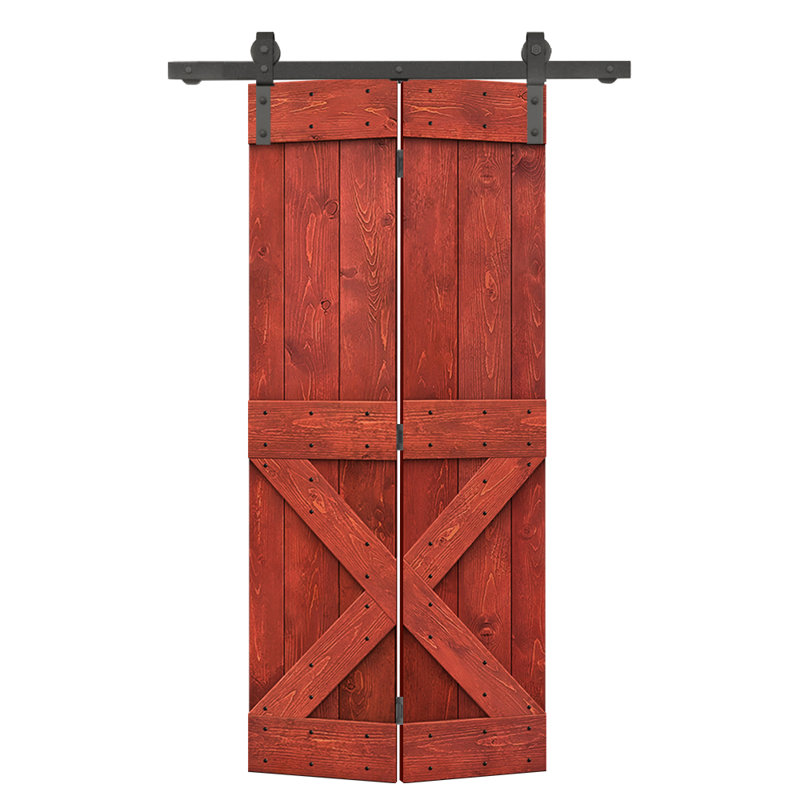 Porte pliante en bois massif 84 po 84 po, Rouge cerise, 32 po x 84 po