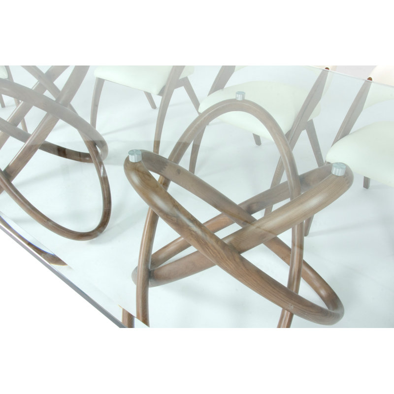 Mark Glass Top Solid Wood Base Dining Table, Brown