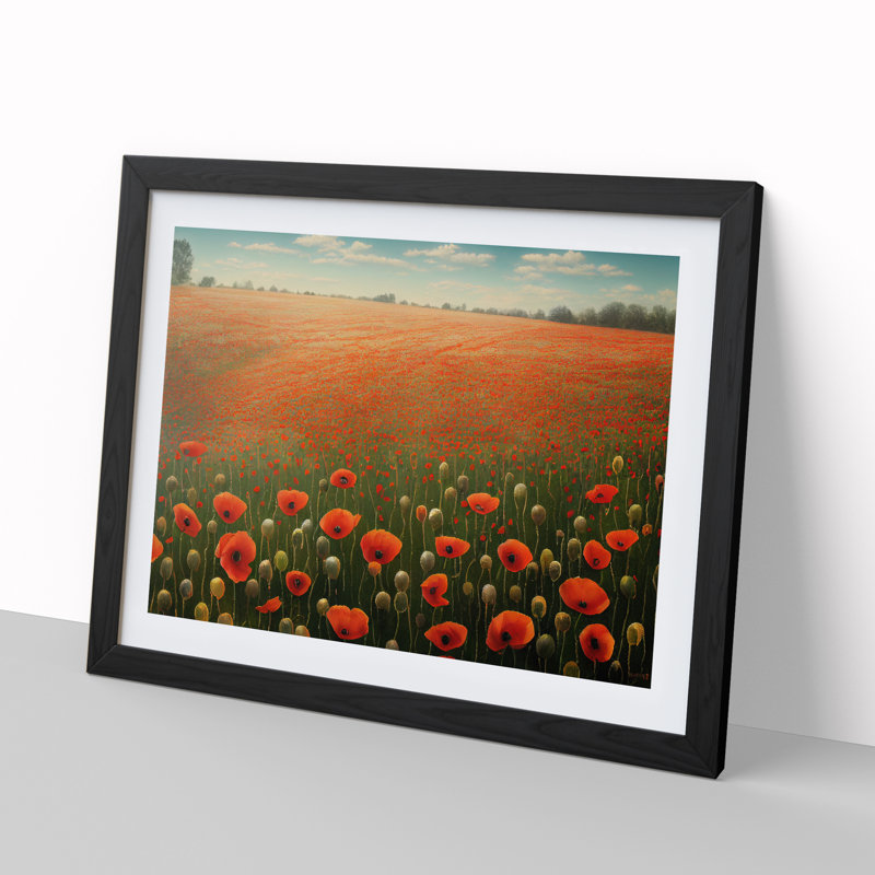 Iconic Poppy Field Flowers - Single Picture Frame Painting, Black, 34cm H x 46cm W x 2cm D
