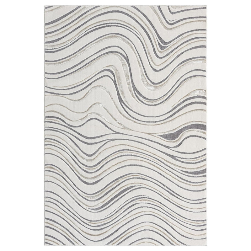 Tapis moderne à motif abstrait tourbillonnant, Rectangle 5 pi x 7 pi