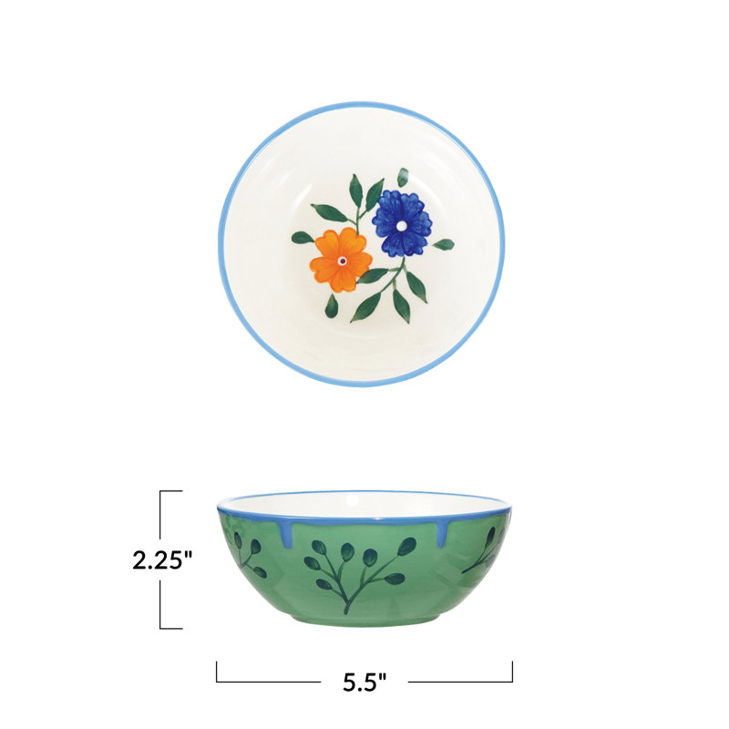 Artisan Stoneware Bowl with Hand-Painted Eclectic Motifs