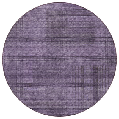 Tapis intérieur lavable rayé rond 8 pi gris