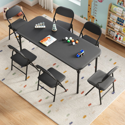 7 Piece Folding Kids Table and Chairs Set, Children Activity Table for Dining Room, Daycare, Classrooms, Toddler Furniture, Playroom