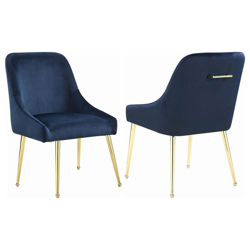 Chaise à oreilles (ensemble de 2), Bleu, Doré