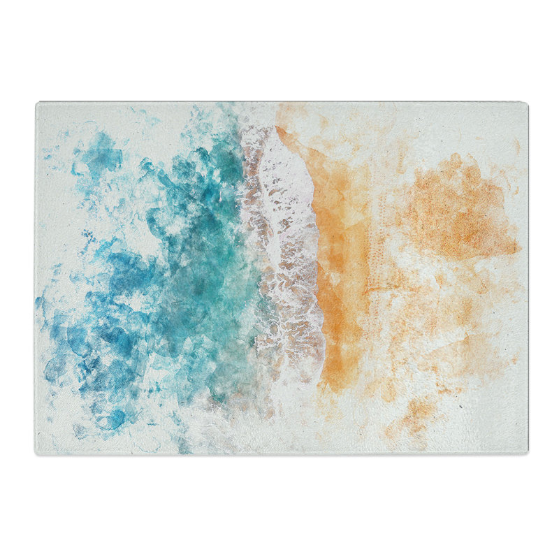 Tempered Glass Beach in Australia Watercolour Chopping Board, 20 cm x 28.5 cm
