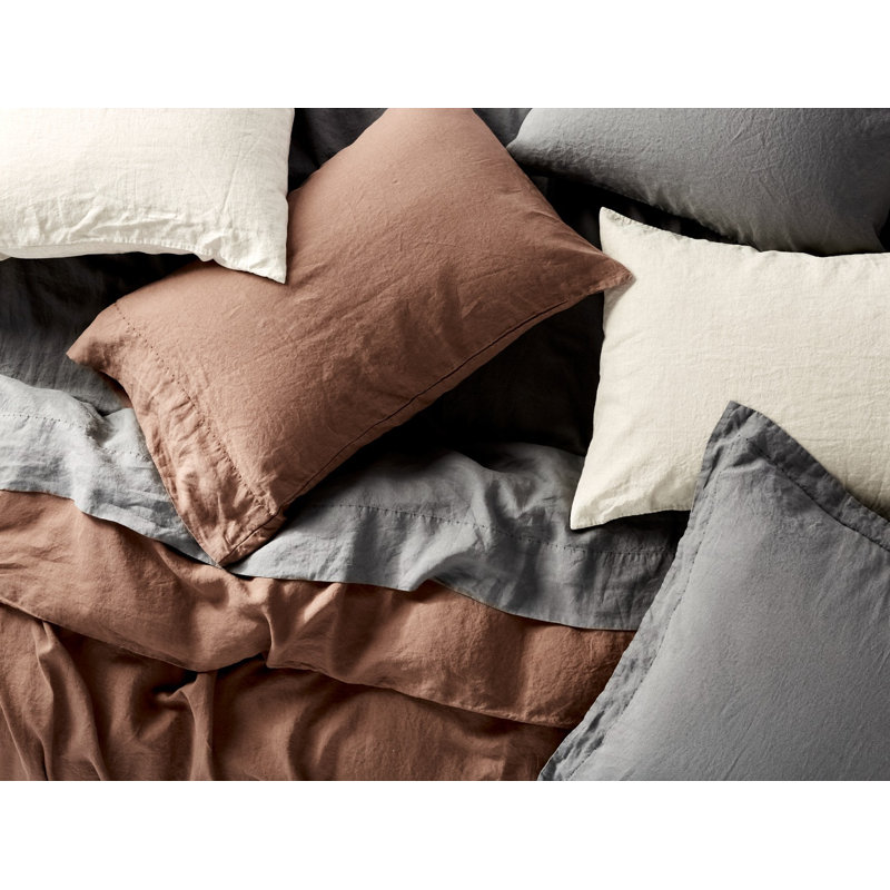 Organic Relaxed Belgian Flax Linen Standard Pillowcase - Set of 2, Slate Chambray, Standard/Queen Pillowcase