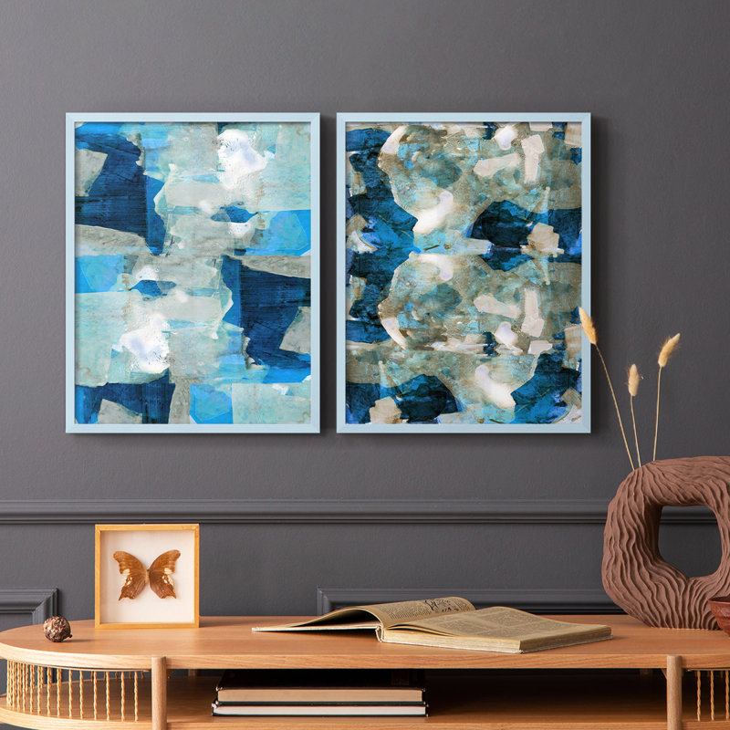 Impression encadrée Impasto I-Premium - prêt à être accroché - aucun clou requis - aucun clou requis, Bleu, H 21 po x l 34 po