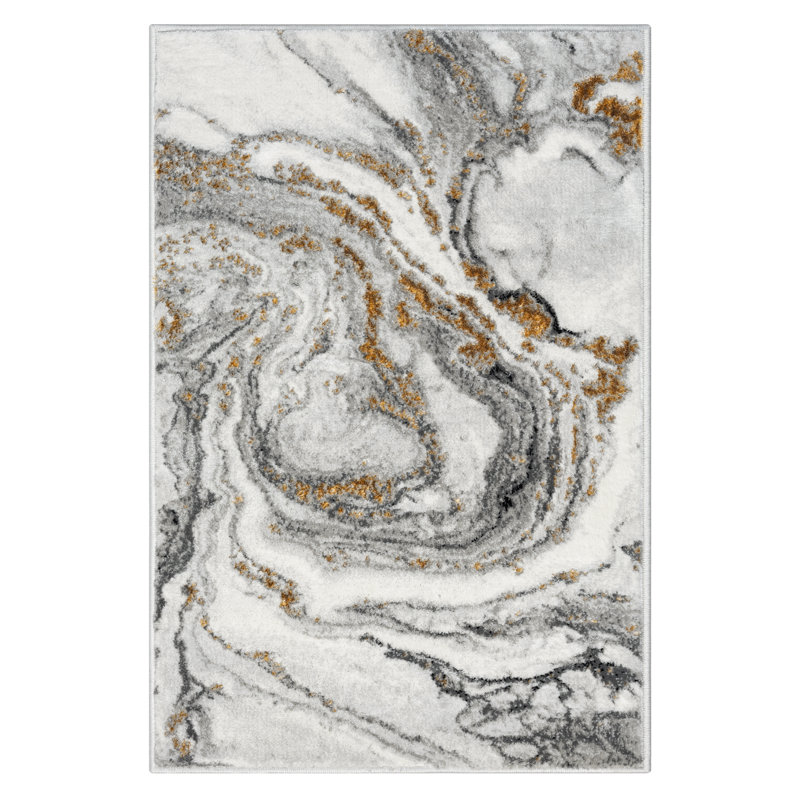 Ranheid Gray Marble Area Rug, Rectangle 2' x 3'