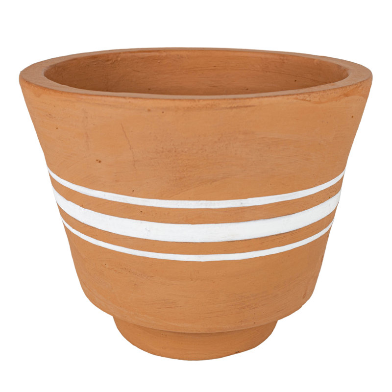 Handcrafted Terracotta Planter with White Stripes for Indoor/Outdoor Use