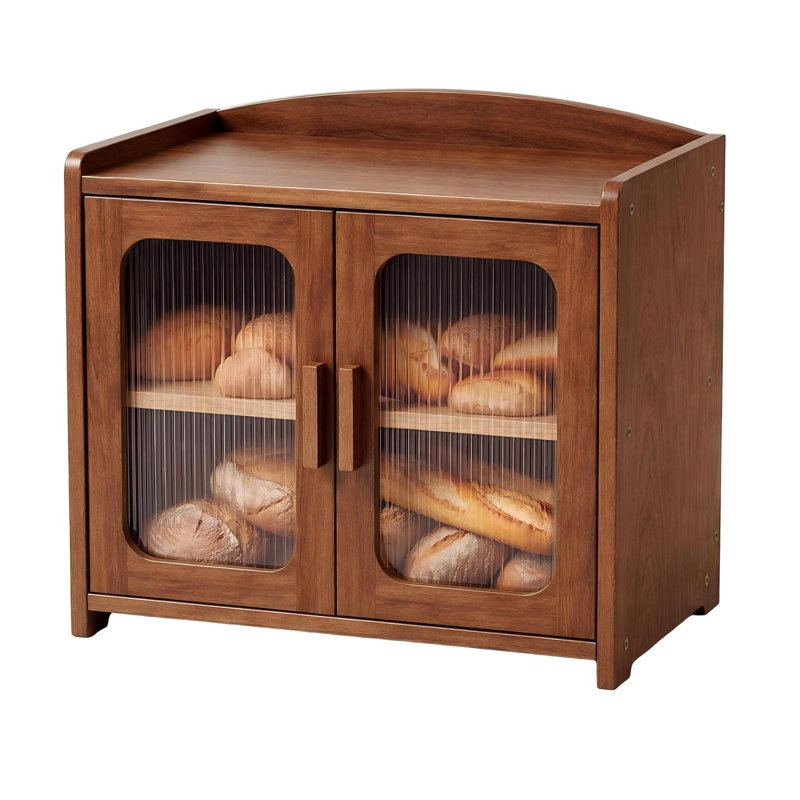 Boîte à pain en bois massif de qualité supérieure, boîte à pain en bois à 2 niveaux de grande capacité Boîte à pain en bois massif de qualité supérieure, boîte à pain en bois à 2 niveaux de grande capacité (brun)
