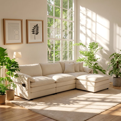 Avery 109.45" W x 57.48" D x 33.46" H Modular Chenille 4-Seat L-Shaped Sectional Sofa with Ottoman