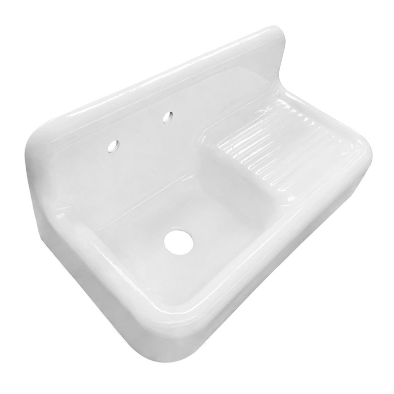 Kingston Brass Petra Galley 42-Inch Cast Iron Wall Mount Kitchen Sink With Drainboard