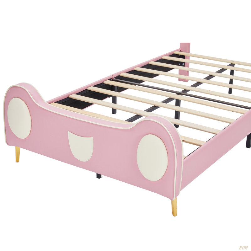 Lit princesse avec tête de lit couronne, lit plateforme tapissier en polyuréthane, cadre de lit avec poche de rangement pour les enfants, aucune boîte à ressorts nécessaire, assemblage facile (lit)