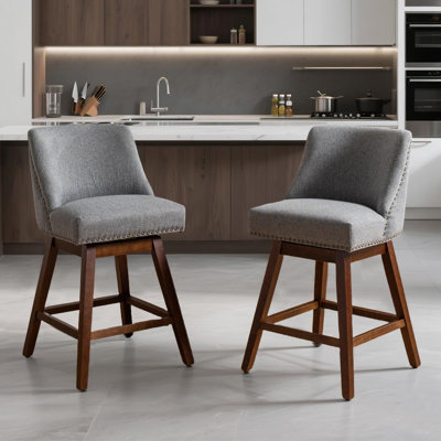 Kitchen Upholstered Swivel Counter Bar Stools With Solid Wood Legs by House of Hampton