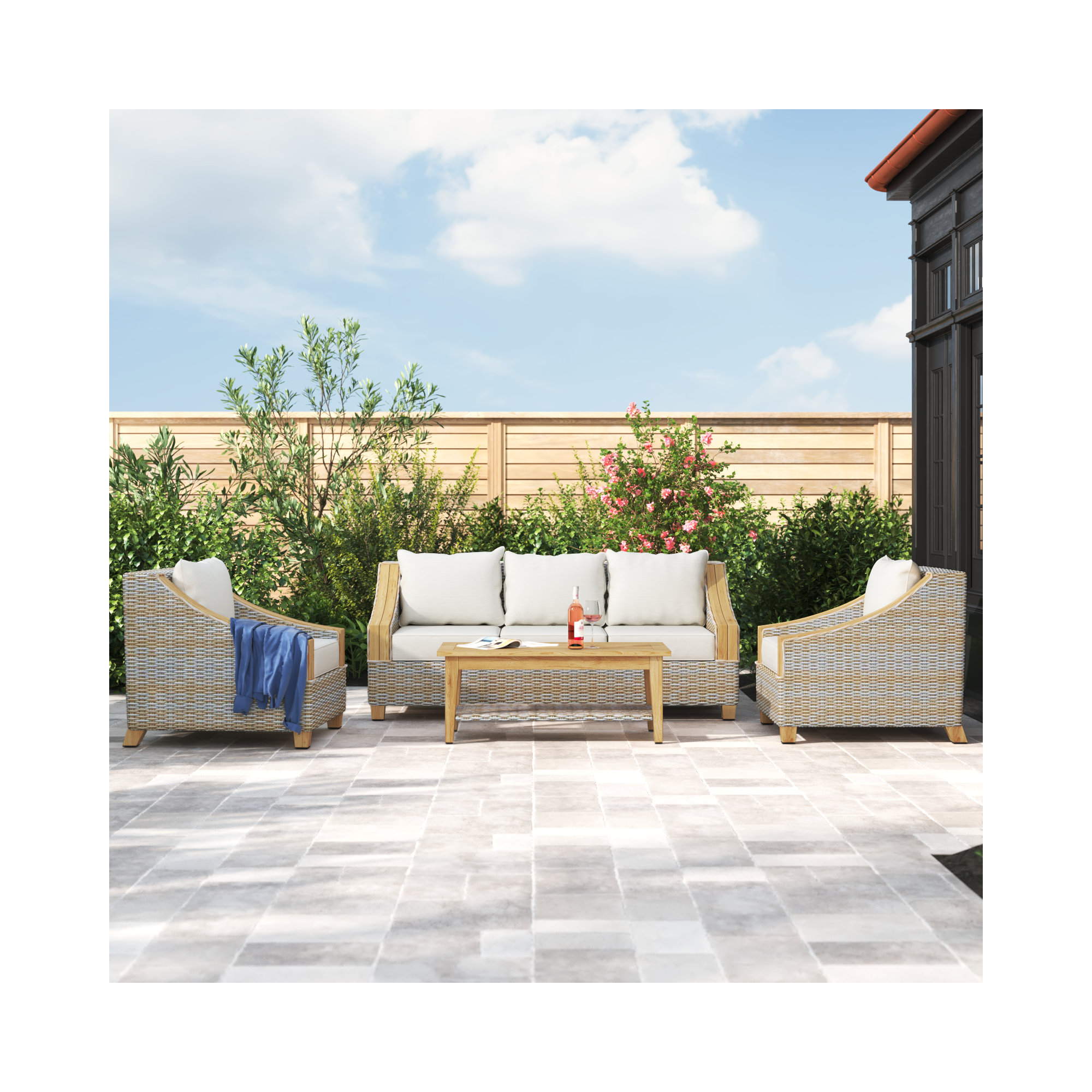 Carlton 4 Piece Rattan Sofa Seating Group with Sunbrella Cushions