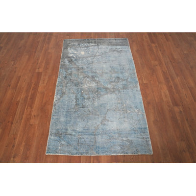 Tapis oriental abstrait fait à la main bleu 3 x 5