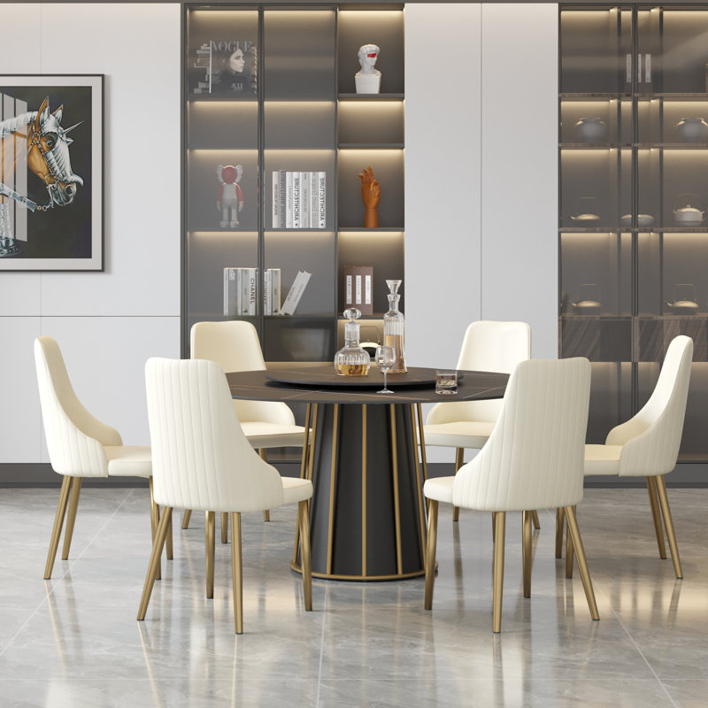 Zyriana 6 - Person Pedestal Dining Set, Black