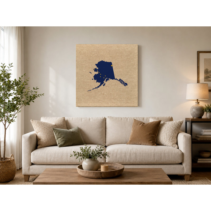 Alaska State Map Flag - art mural carré sur toile, 8" W x 8" H