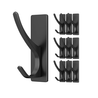 Self Adhesive Coat Hooks For Hanging, Heavy Duty Stainless Double Wall Hook For Towel, Backpack, Hat, Sturdy Metal Hanger, 10 Pack
