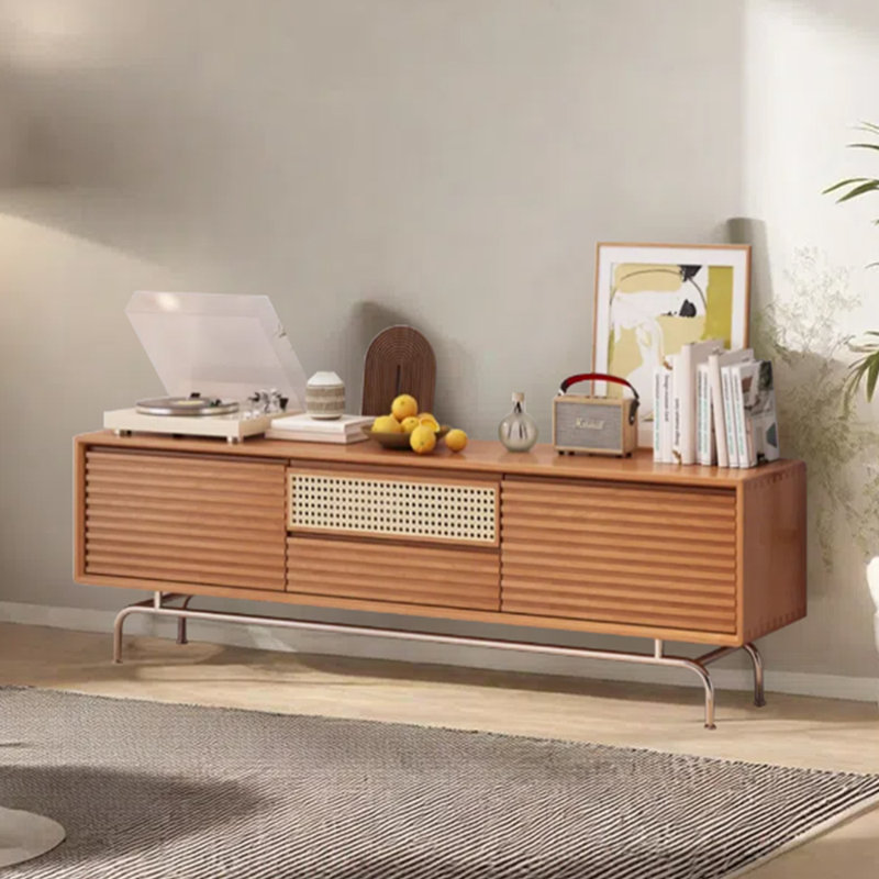 Meuble télé rétro en rotin, Bois robuste, 70.86"