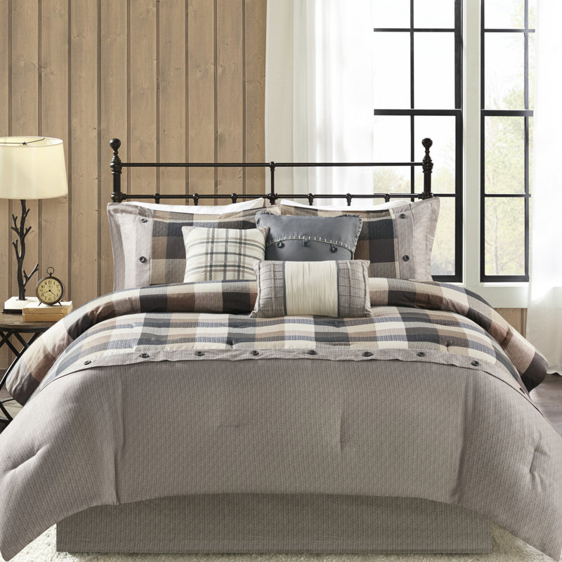 Édredon à chevrons pour très grand lit, 7 pièces, palette neutre, style écossais Buffalo, rembourré, avec édredon, taies décoratives, coussins décoratifs, jupe de lit, lavable à la machine 7 couleurs, design, rembourrage,