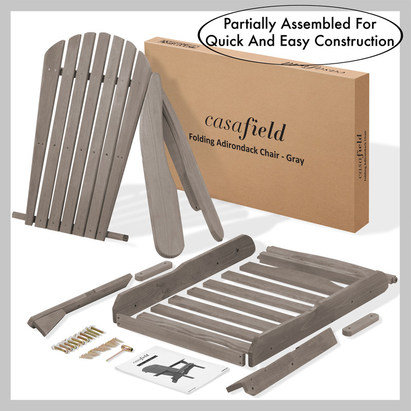  Solid Wood Folding Adirondack Chair, Gray