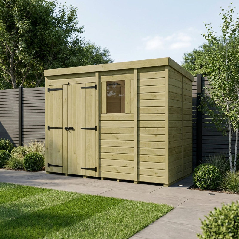 Total Sheds 9ft x 5ft Pent Garden Shed - Double Door - With Windows - Pressure Treated Timber - UK Manufactured