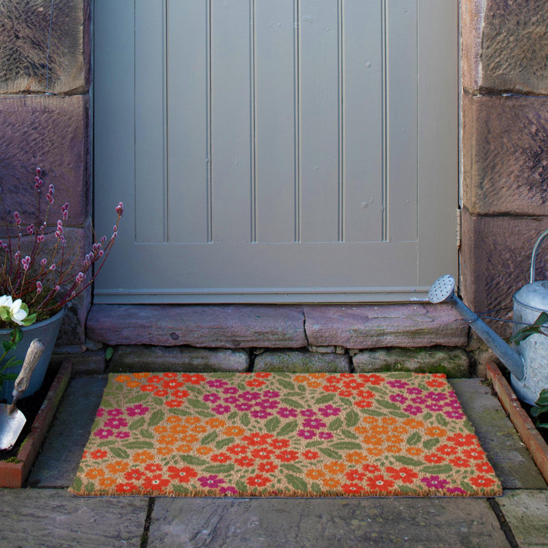 Floral Pattern Coir Doormat, 60cm W x 90cm L