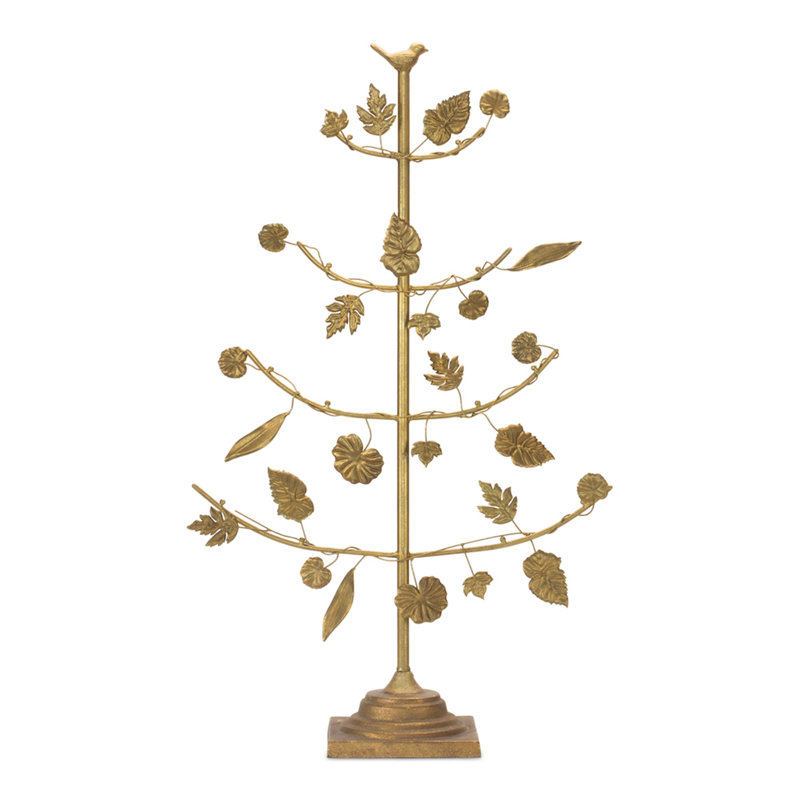 Arbre en métal doré avec présentation de feuilles H 36,5 po