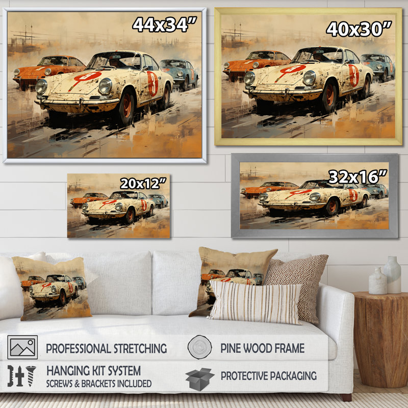 «Vintage Rally Speed Car Melody 2 - Race Tracks», art mural, Cadre doré à coins fermés, H 24 po x l 32 po x P 1 po