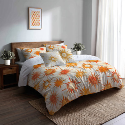 Starburst Bedding Set of 6 - Contemporary Boho Warm Sun Dial Comforter Bedding Set