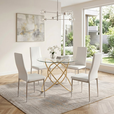 Modern Glam Round Glass Coffee Table with Criss-Cross Gold Base