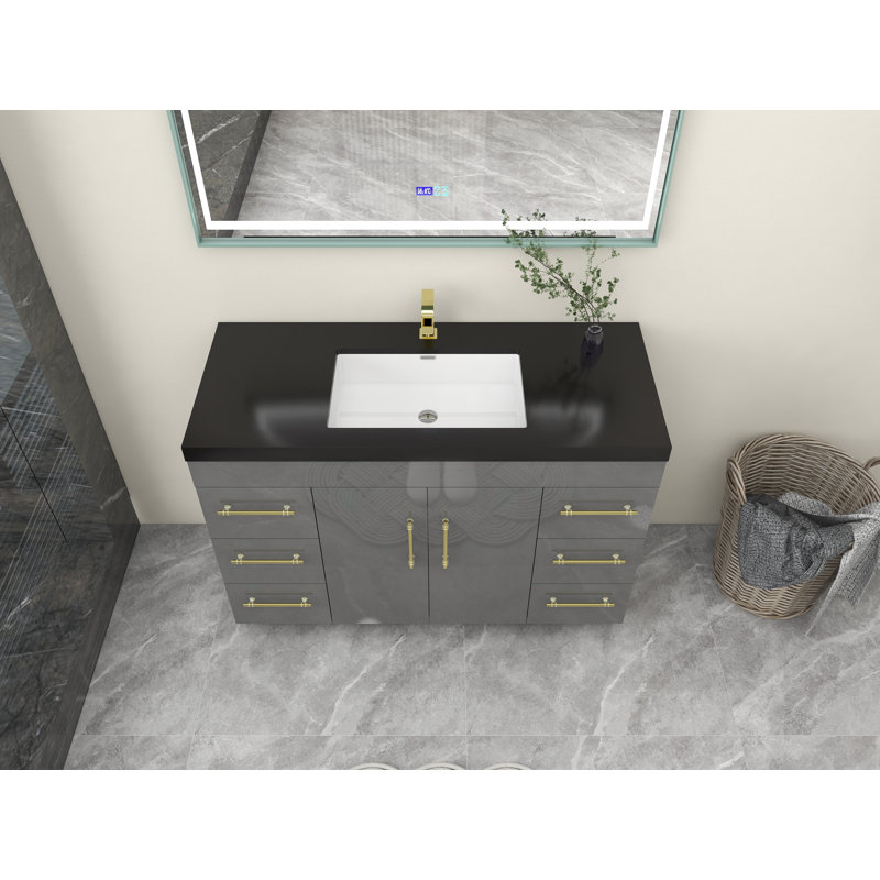 Ensemble de meuble-lavabo simple 48 po Campbell-Johnson, Or mat, Gris à haute brillance