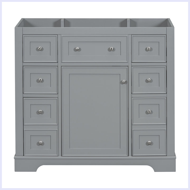 Meuble-lavabo moderne avec armoire et six tiroirs, Gris