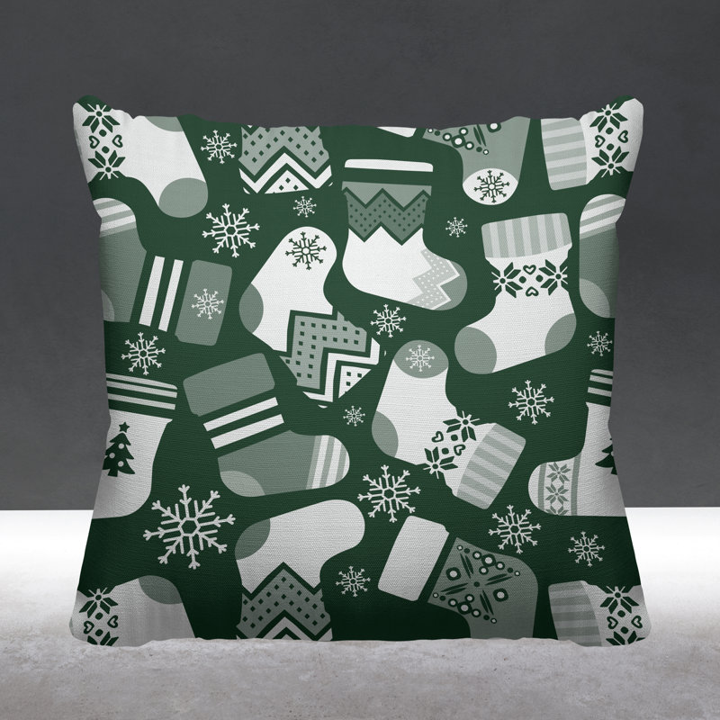 Coussin décoratif intérieur / extérieur Christmas Stockings, L 15 po x H 15 po, Sauge
