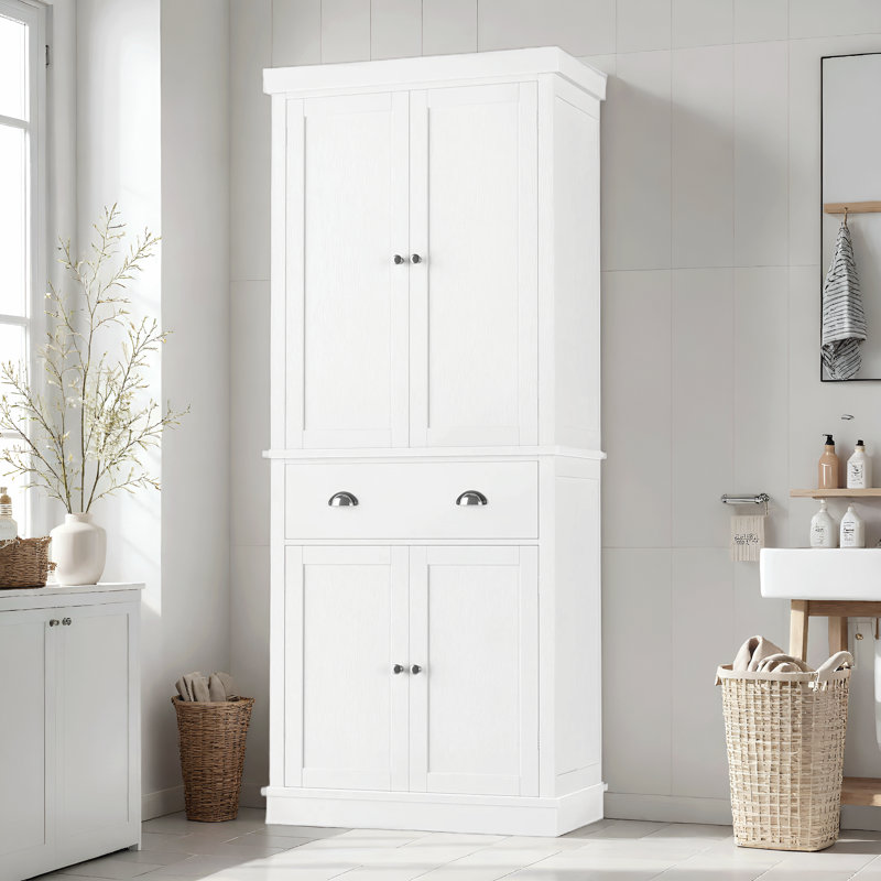 Annibelle 72.4"H Freestanding 4 Doors Bathroom Cabinet, Wood Storage Cabinet With 1 Drawer & 5 Shelves, White