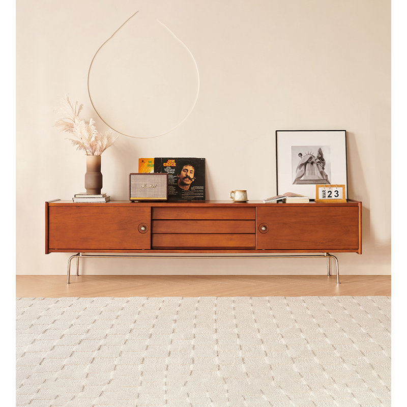 Meuble télé rectangulaire antique en bois massif brun, H 19,69 po x L 70,87 po x l 16,54 po
